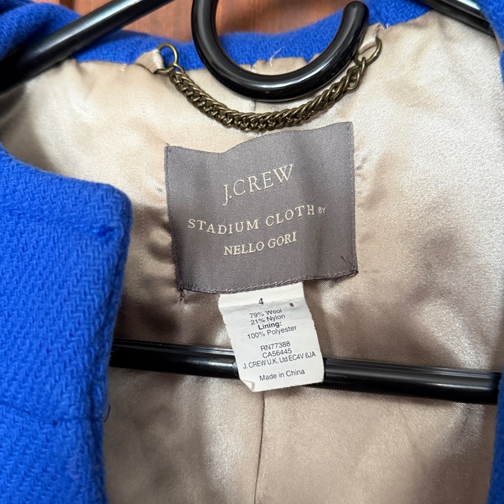 J. Crew Bold Cobalt Blue Wool Stadium Coat - Picture 2 of 7